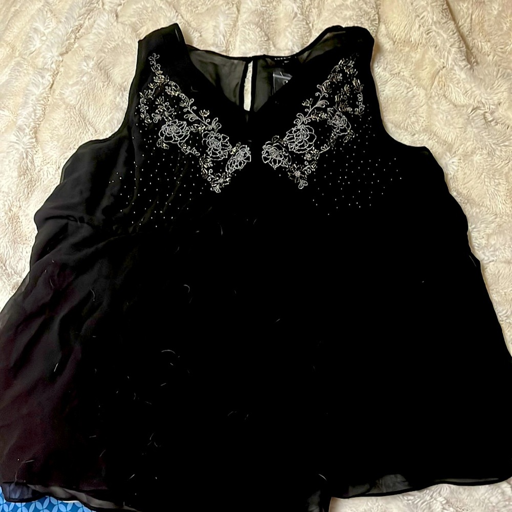 Black tank with floral beading
